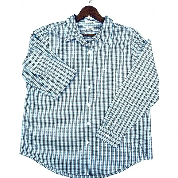 LL Bean, Wrinkle Free Plaid, Long Sleeve Baby Blue/White Plaid, Men's‎ XL - Picture 3 of 7